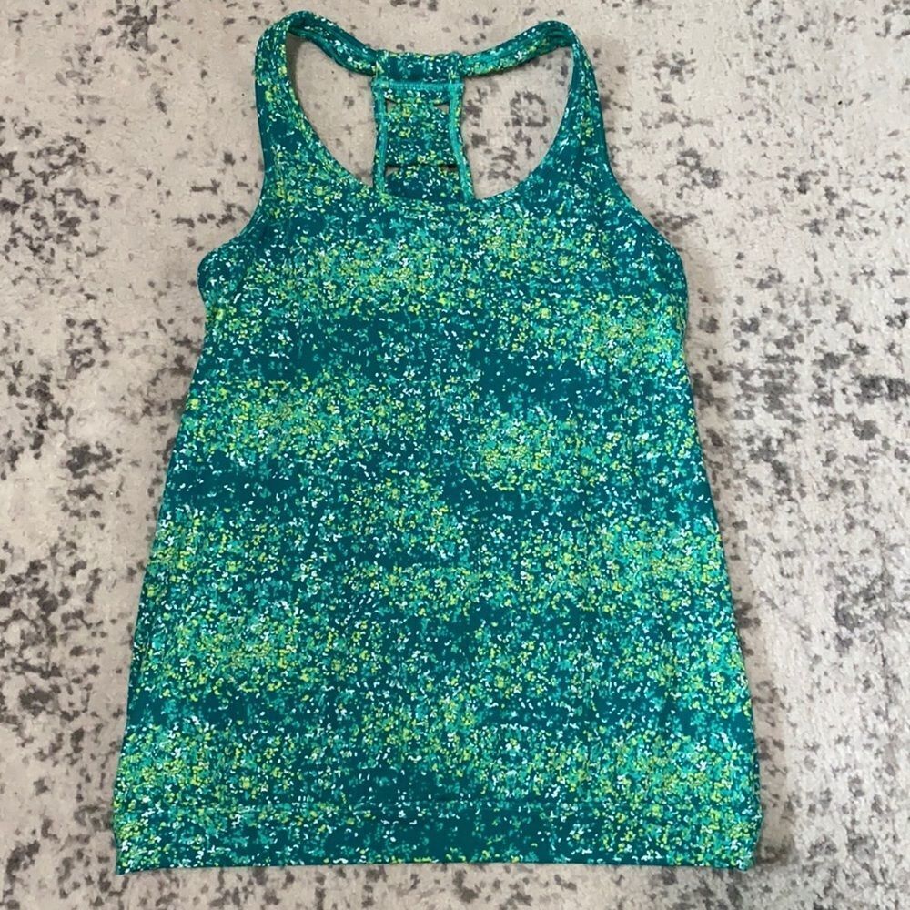 Athleta Workout Tank Top green yellow speckle S